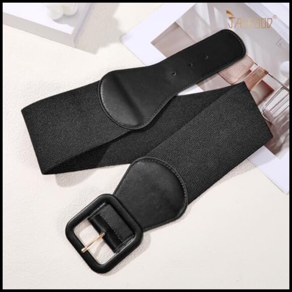 PU Leather Elastic Wide Belt with Square Buckle for Dresses main image 6